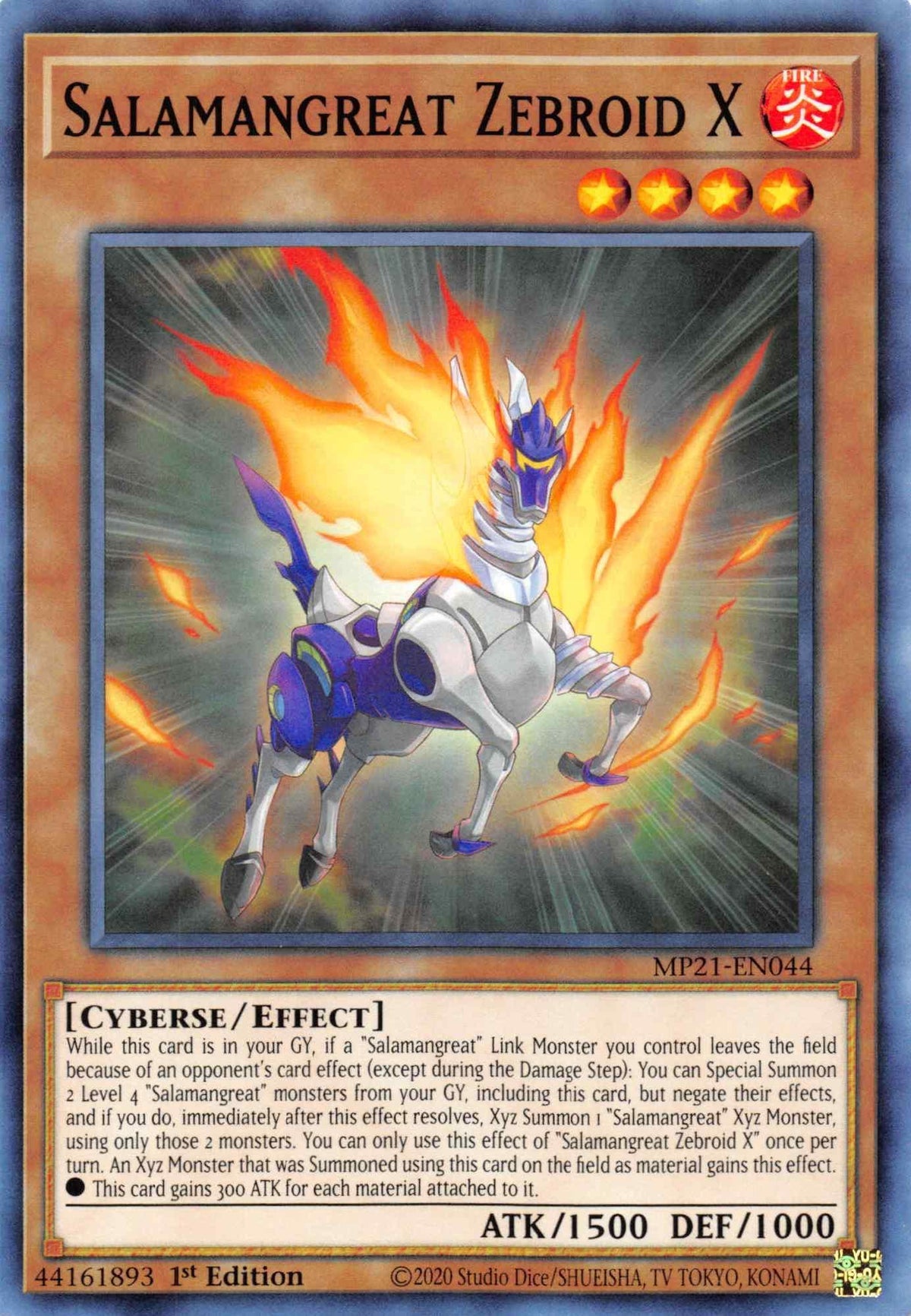 1st Edition, 2021 Tin of Ancient Battles, Common, Cyberse, Effect Monster, Fire Salamangreat Zebroid X [MP21-EN044] Common - Trading Card World