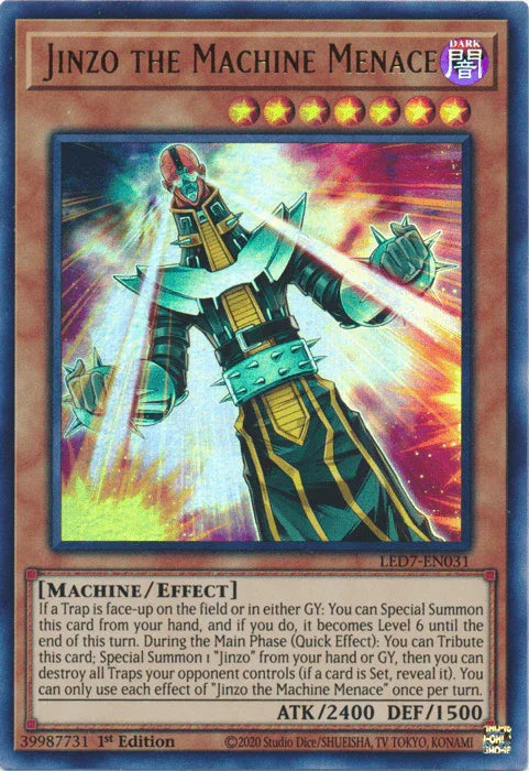 1st Edition, Dark, Effect Monster, Legendary Duelists: Rage of Ra, Machine, Ultra Rare, Unlimited Jinzo the Machine Menace [LED7-EN031] Ultra Rare - Trading Card World