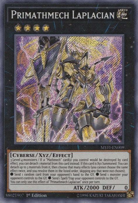 1st Edition, Cyberse, Earth, Mystic Fighters, Secret Rare, Xyz/Effect Monster Primathmech Laplacian [MYFI-EN009] Secret Rare - Trading Card World