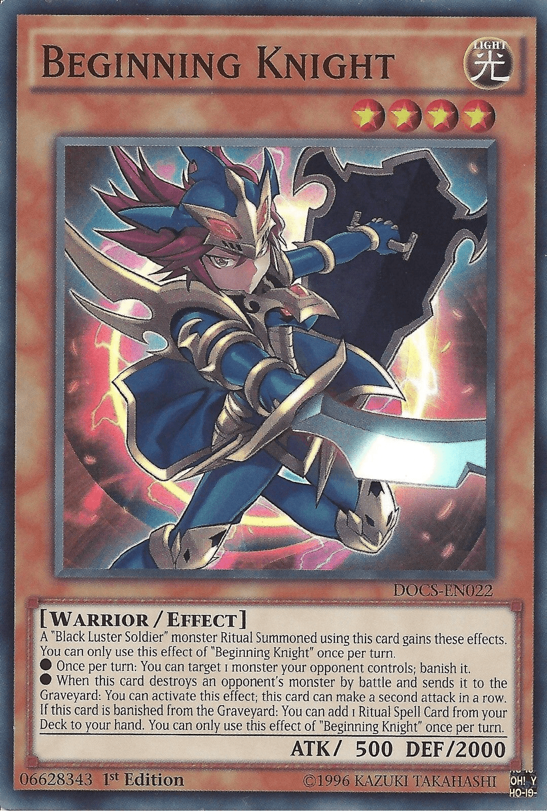 1st Edition, Dimension of Chaos, Effect Monster, Light, Super Rare, Unlimited, Warrior Beginning Knight [DOCS-EN022] Super Rare - Trading Card World