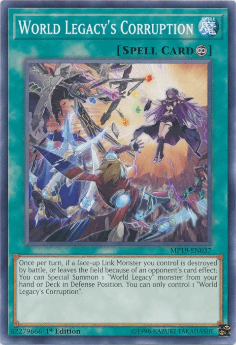 1st Edition, 2019 Gold Sarcophagus Tin Mega Pack, Common, Continuous Spell, Spell, Unlimited World Legacy's Corruption [MP19-EN037] Common - Trading Card World