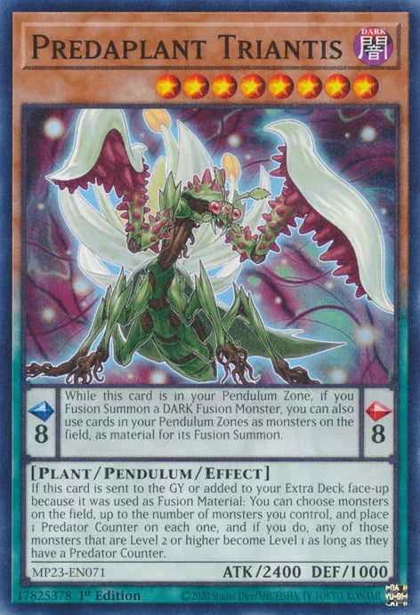 1st Edition, Common, Dark, Dueling Heroes Collectors Tin - Mega Pack (25th Anniversary Edition), Pendulum/Effect Monster, Plant Predaplant Triantis [MP23-EN071] Common - Trading Card World