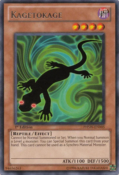 1st Edition, Dark, Effect Monster, Photon Shockwave, Rare, Reptile, Unlimited Kagetokage [PHSW-EN005] Rare - Trading Card World