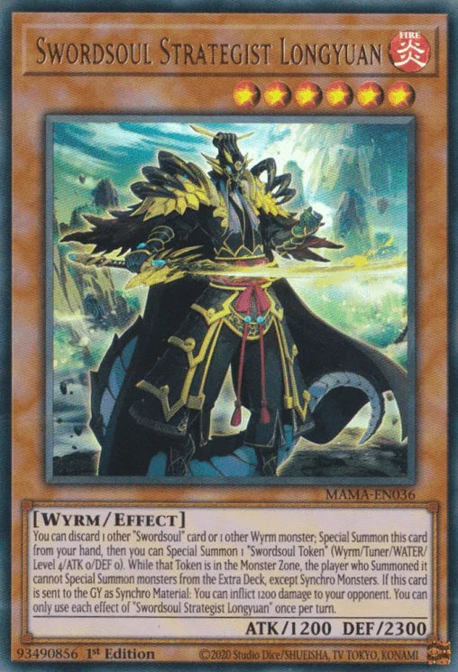 1st Edition, Effect Monster, Fire, Magnificent Mavens, Ultra Rare, Wyrm Swordsoul Strategist Longyuan [MAMA-EN036] Ultra Rare - Trading Card World