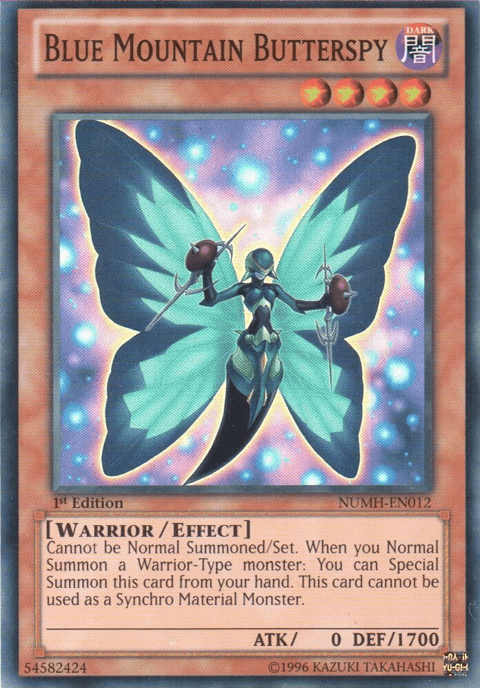1st Edition, Dark, Effect Monster, Number Hunters, Super Rare, Unlimited, Warrior Blue Mountain Butterspy [NUMH-EN012] Super Rare - Trading Card World
