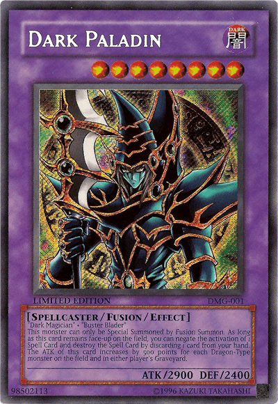 Dark, Duel Master's Guide, Fusion/Effect Monster, Limited, Secret Rare, Spellcaster Dark Paladin [DMG-001] Secret Rare - Trading Card World