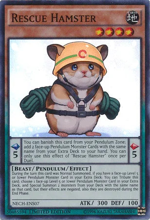 Earth, Limited, Pendulum/Effect Monster, Super Rare, The New Challengers Rescue Hamster (SE) [NECH-ENS07] Super Rare - Trading Card World
