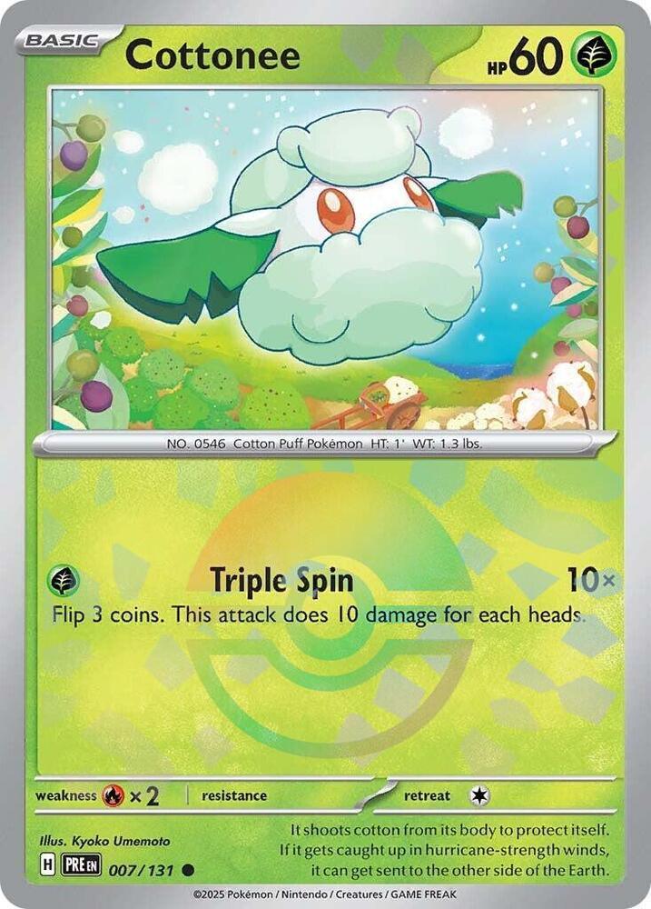 007, Common, Fire [x2], Grass, Holofoil, Scarlet & Violet: Prismatic Evolutions Cottonee (007/131) (Poke Ball Pattern) [Scarlet & Violet: Prismatic Evolutions] - Trading Card World