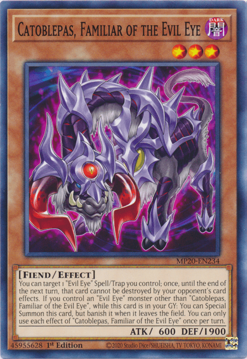 1st Edition, 2020 Tin of Lost Memories, Common, Dark, Effect Monster, Fiend Catoblepas, Familiar of the Evil Eye [MP20-EN234] Common - Trading Card World