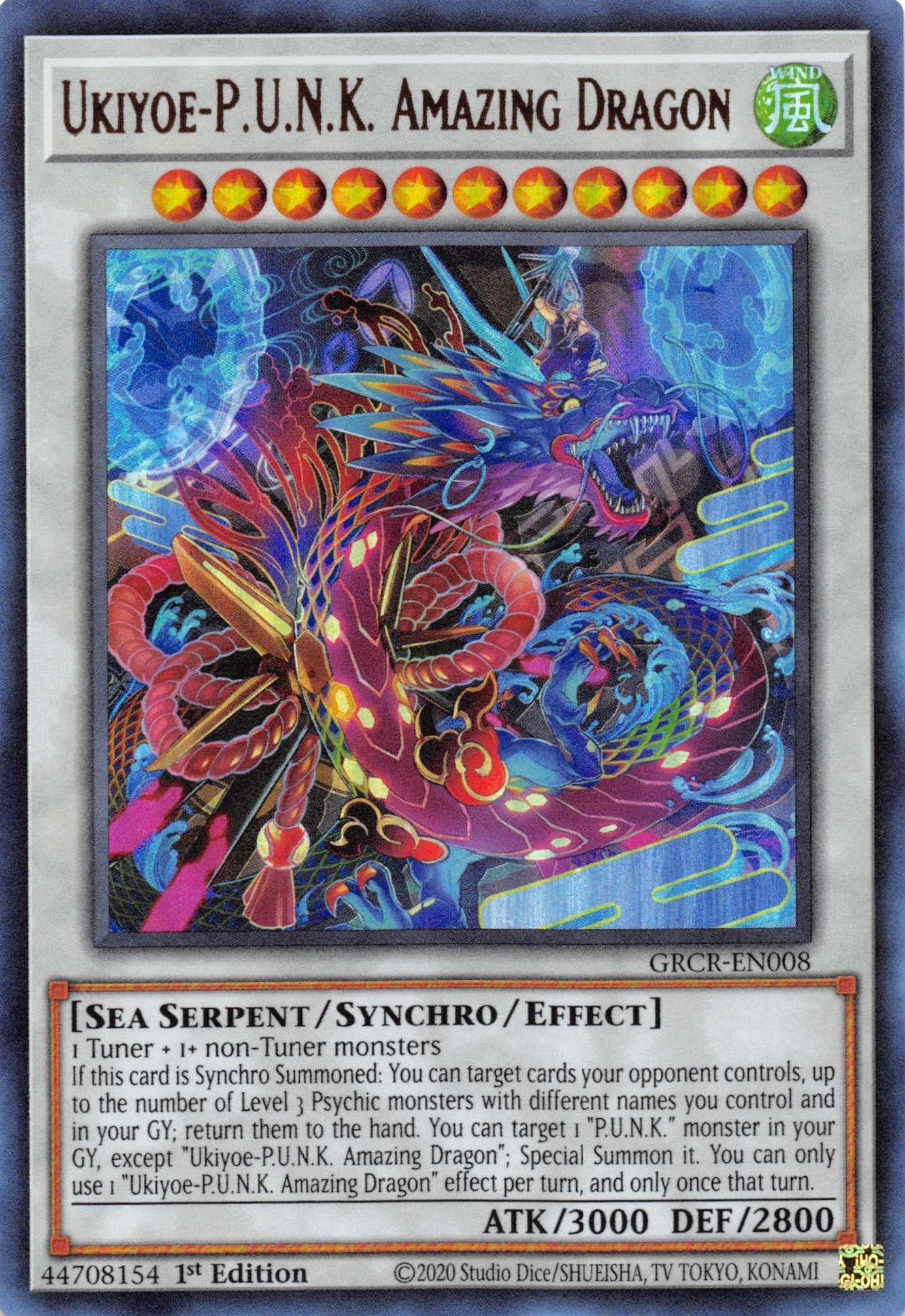 1st Edition, Sea Serpent, Synchro/Effect Monster, The Grand Creators, Ultra Rare, Wind Ukiyoe-P.U.N.K. Amazing Dragon [GRCR-EN008] Ultra Rare - Trading Card World