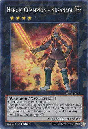 1st Edition, Battle Pack 3: Monster League, Earth, Shatterfoil Rare, Warrior, Xyz/Effect Monster Heroic Champion - Kusanagi [BP03-EN125] Shatterfoil Rare - Trading Card World