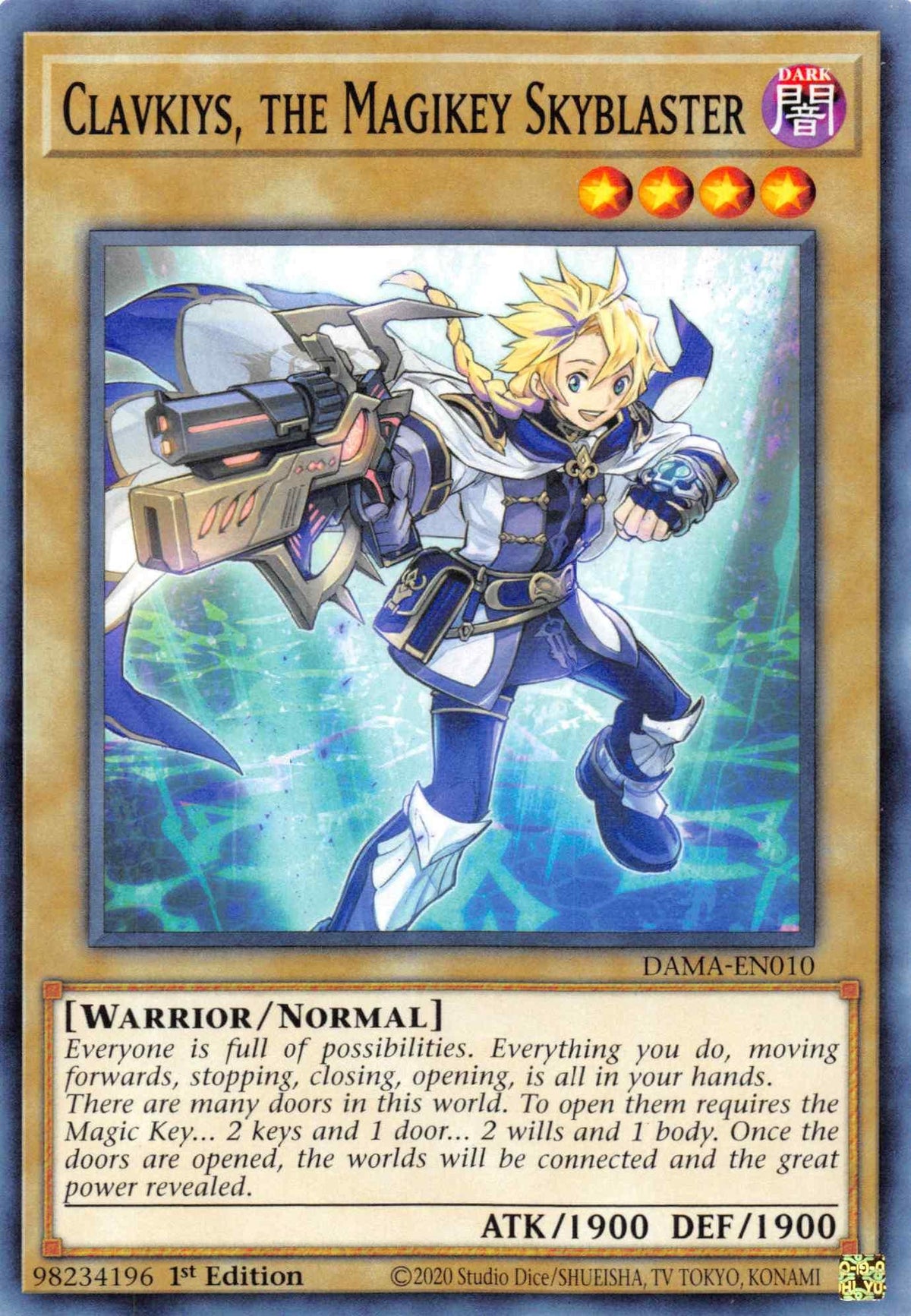 1st Edition, Common, Dark, Dawn of Majesty, Normal Monster, Warrior Clavkiys, the Magikey Skyblaster [DAMA-EN010] Common - Trading Card World