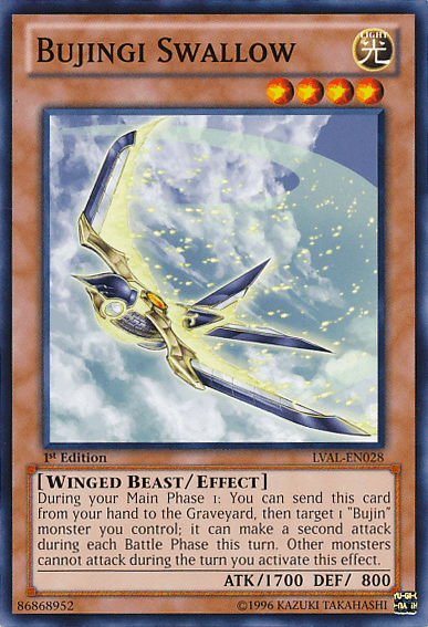 1st Edition, Common, Effect Monster, Legacy of the Valiant, Light, Unlimited, Winged Beast Bujingi Swallow [LVAL-EN028] Common - Trading Card World