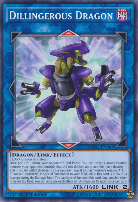 1st Edition, Common, Dark, Dark Neostorm, Dragon, Link/Effect Monster, Unlimited Dillingerous Dragon [DANE-EN041] Common - Trading Card World