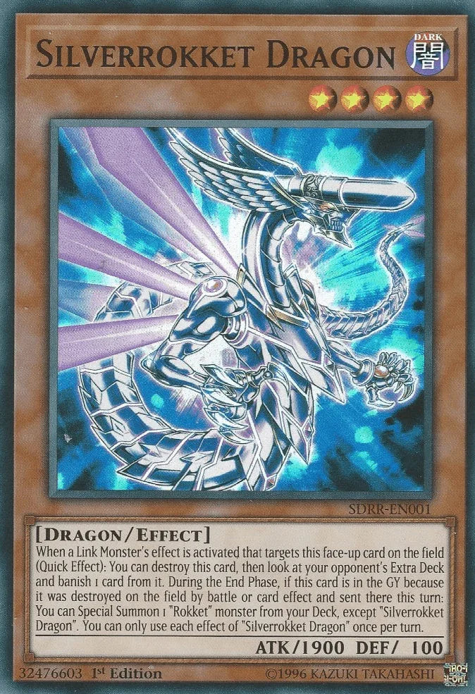 1st Edition, Dark, Dragon, Effect Monster, Structure Deck: Rokket Revolt, Super Rare Silverrokket Dragon [SDRR-EN001] Super Rare - Trading Card World