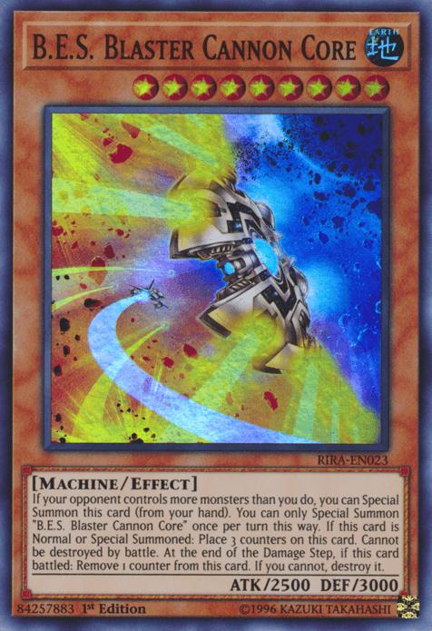 1st Edition, Earth, Effect Monster, Machine, Rising Rampage, Super Rare, Unlimited B.E.S. Blaster Cannon Core [RIRA-EN023] Super Rare - Trading Card World
