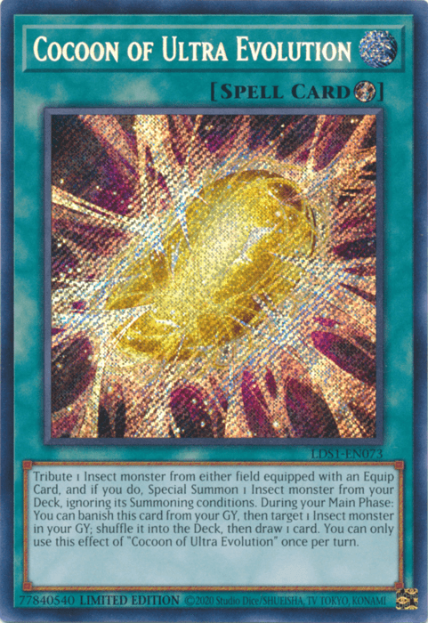 Legendary Duelists: Season 1, Limited, Quick Play Spell, Secret Rare, Spell Cocoon of Ultra Evolution [LDS1-EN073] Secret Rare - Trading Card World