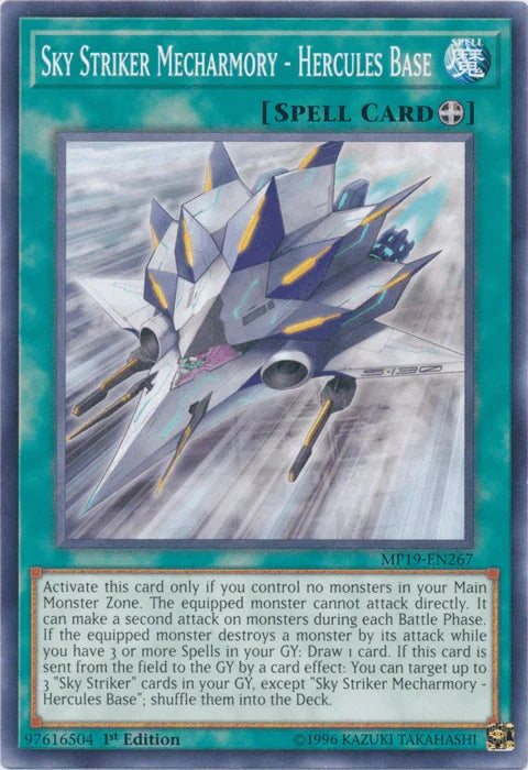 1st Edition, 2019 Gold Sarcophagus Tin Mega Pack, Common, Equip Spell, Spell, Unlimited Sky Striker Mecharmory - Hercules Base [MP19-EN267] Common - Trading Card World