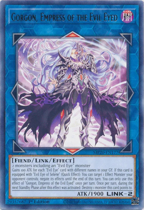 1st Edition, 2020 Tin of Lost Memories, Dark, Fiend, Link/Effect Monster, Rare Gorgon, Empress of the Evil Eyed [MP20-EN177] Rare - Trading Card World