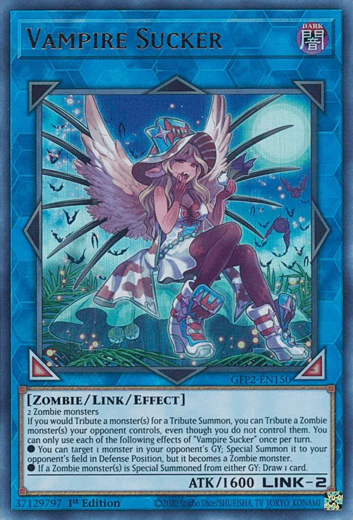 1st Edition, Dark, Ghosts From the Past: The 2nd Haunting, Link/Effect Monster, Ultra Rare, Zombie Vampire Sucker [GFP2-EN150] Ultra Rare - Trading Card World