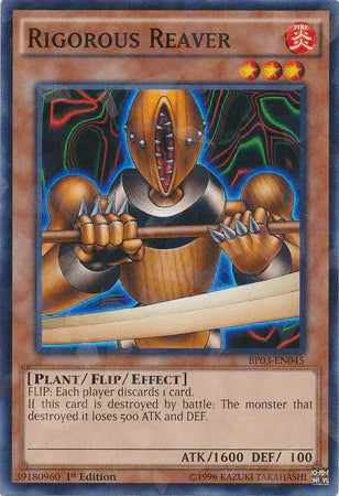 1st Edition, Battle Pack 3: Monster League, Fire, Flip/Effect Monster, Plant, Shatterfoil Rare Rigorous Reaver [BP03-EN045] Shatterfoil Rare - Trading Card World