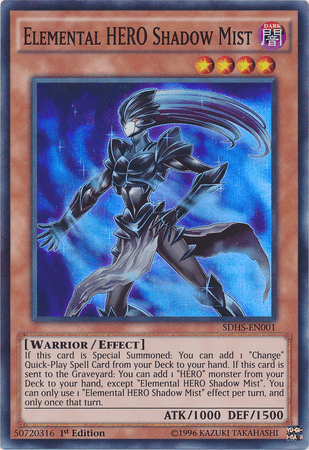 1st Edition, Dark, Effect Monster, Structure Deck: HERO Strike, Super Rare, Unlimited, Warrior Elemental Hero Shadow Mist [SDHS-EN001] Super Rare - Trading Card World