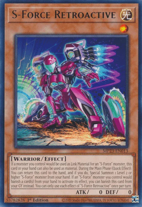 1st Edition, Dueling Heroes Collectors Tin - Mega Pack (25th Anniversary Edition), Effect Monster, Light, Rare, Warrior S-Force Retroactive [MP23-EN013] Rare - Trading Card World