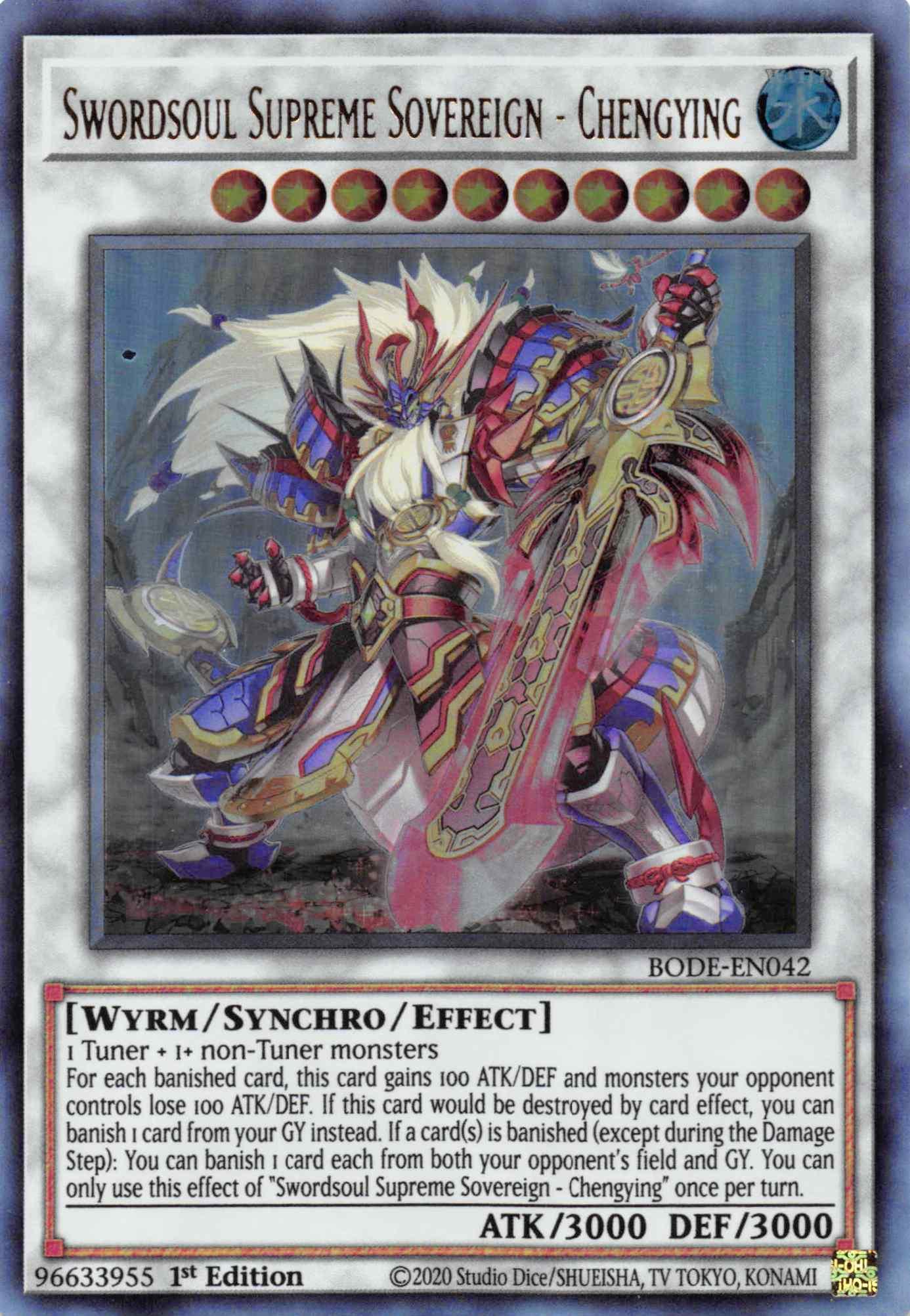 1st Edition, Burst of Destiny, Synchro/Effect Monster, Ultra Rare, Water, Wyrm Swordsoul Supreme Sovereign - Chengying [BODE-EN042] Ultra Rare - Trading Card World