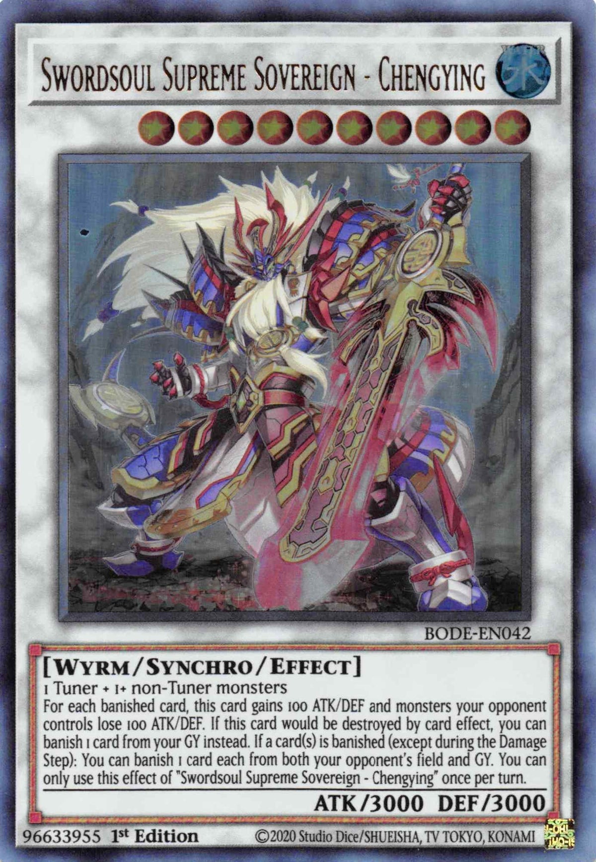 1st Edition, Burst of Destiny, Synchro/Effect Monster, Ultra Rare, Water, Wyrm Swordsoul Supreme Sovereign - Chengying [BODE-EN042] Ultra Rare - Trading Card World