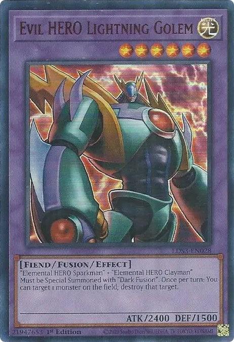 1st Edition, Fiend, Fusion/Effect Monster, Legendary Duelists: Season 3, Light, Ultra Rare Evil HERO Lightning Golem (Red) [LDS3-EN028] Ultra Rare - Trading Card World