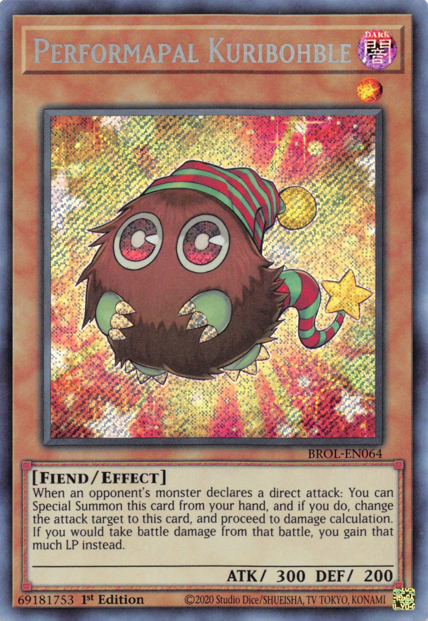 1st Edition, Brothers of Legend, Dark, Effect Monster, Fiend, Secret Rare Performapal Kuribohble [BROL-EN064] Secret Rare - Trading Card World