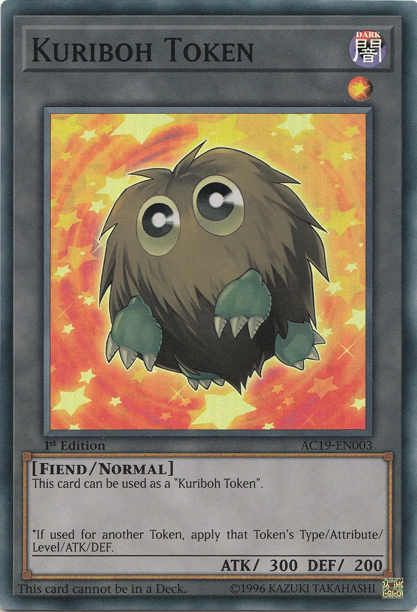 1st Edition, Advent Calendar 2019, Dark, Fiend, Normal Monster, Super Rare Kuriboh Token [AC19-EN003] Super Rare - Trading Card World