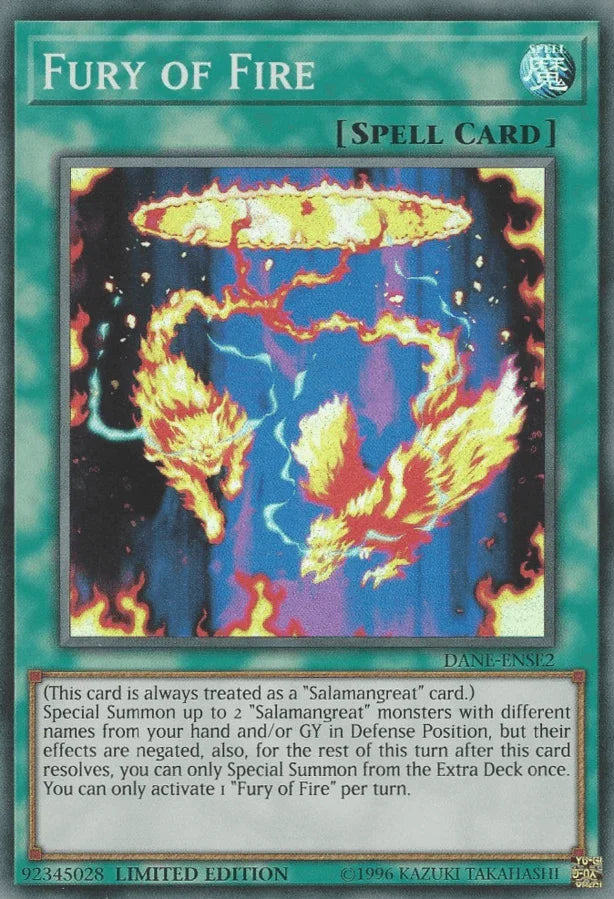 Dark Neostorm, Limited, Normal Spell, Spell, Super Rare Fury of Fire [DANE-ENSE2] Super Rare - Trading Card World