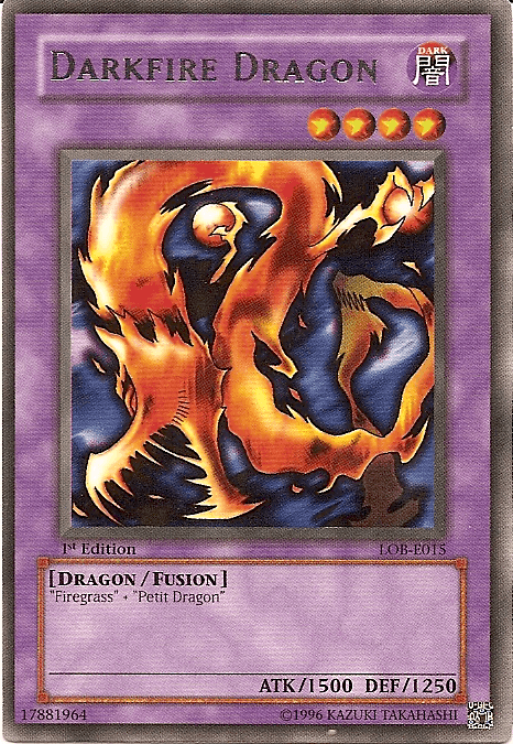 1st Edition, Dark, Dragon, Fusion Monster, Rare, The Legend of Blue Eyes White Dragon, Unlimited Darkfire Dragon [LOB-E015] Rare - Trading Card World