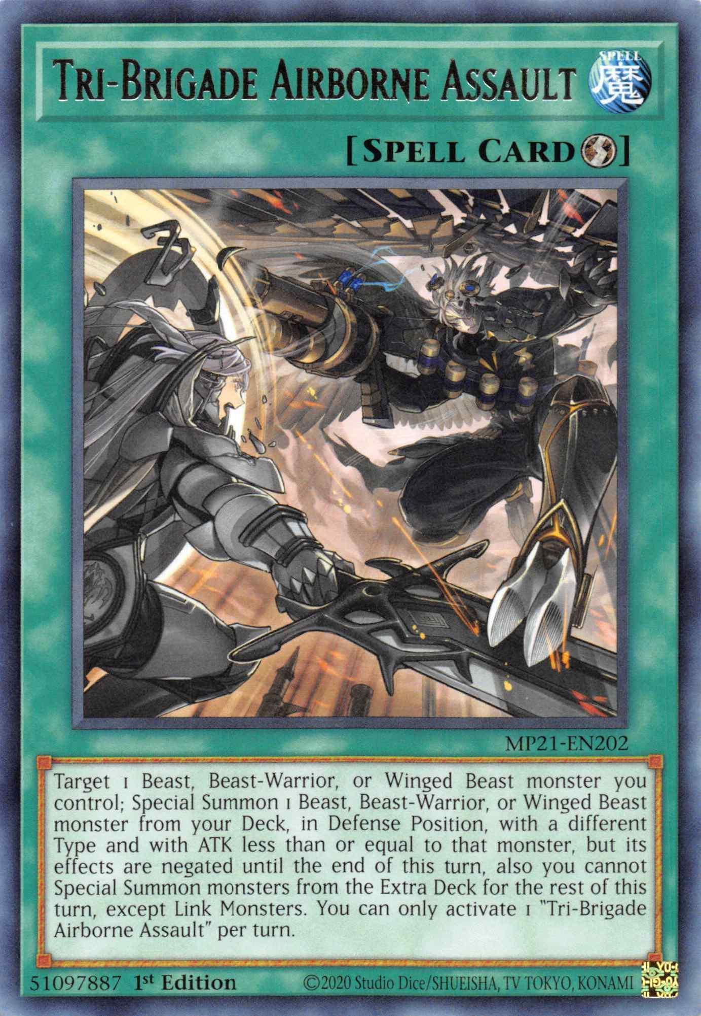 1st Edition, 2021 Tin of Ancient Battles, Quick-Play Spell, Rare, Spell Tri-Brigade Airborne Assault [MP21-EN202] Rare - Trading Card World