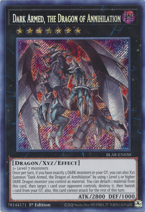 1st Edition, Battles of Legend: Armageddon, Dark, Dragon, Secret Rare, Xyz/Effect Monster Dark Armed, the Dragon of Annihilation [BLAR-EN050] Secret Rare - Trading Card World