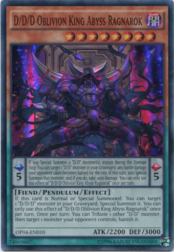 Dark, Fiend, OTS Tournament Pack 4, Pendulum/Effect Monster, Super Rare, Unlimited D/D/D Oblivion King Abyss Ragnarok [OP04-EN010] Super Rare - Trading Card World