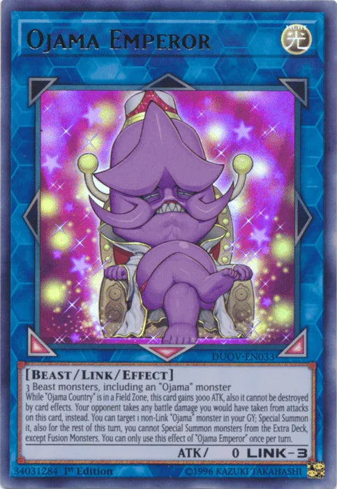 1st Edition, Beast, Duel Overload, Light, Link/Effect Monster, Ultra Rare Ojama Emperor [DUOV-EN033] Ultra Rare - Trading Card World