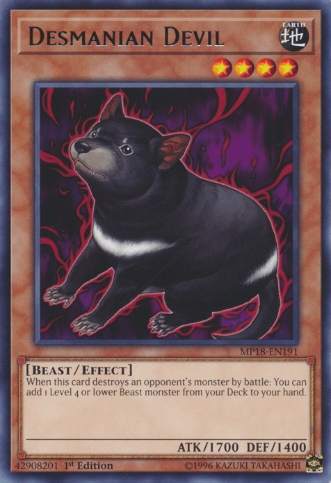 1st Edition, 2018 Mega-Tins Mega Pack, Beast, Earth, Effect Monster, Rare Desmanian Devil [MP18-EN191] Rare - Trading Card World