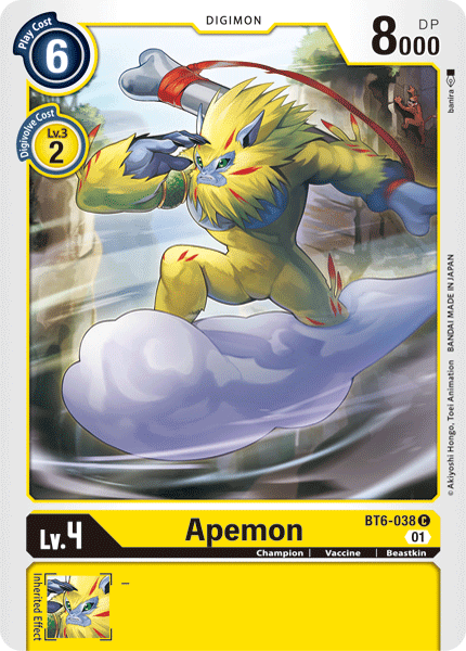 Beastkin, BT6-038, Champion, Common, Digimon, Double Diamond, Vaccine, Yellow Apemon [BT6-038] [Double Diamond] - Trading Card World