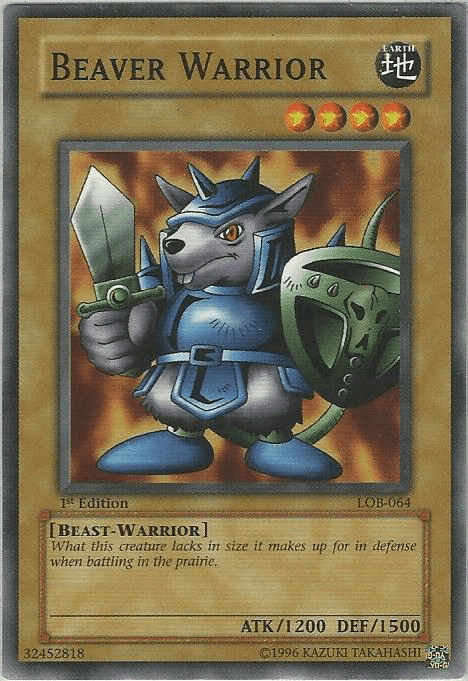1st Edition, Beast-Warrior, Common, Earth, Normal Monster, The Legend of Blue Eyes White Dragon, Unlimited Beaver Warrior [LOB-064] Common - Trading Card World