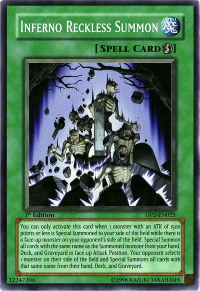 1st Edition, Duelist Pack 2: Chazz Princeton, Quick Play Spell, Spell, Super Rare, Unlimited Inferno Reckless Summon [DP2-EN025] Super Rare - Trading Card World