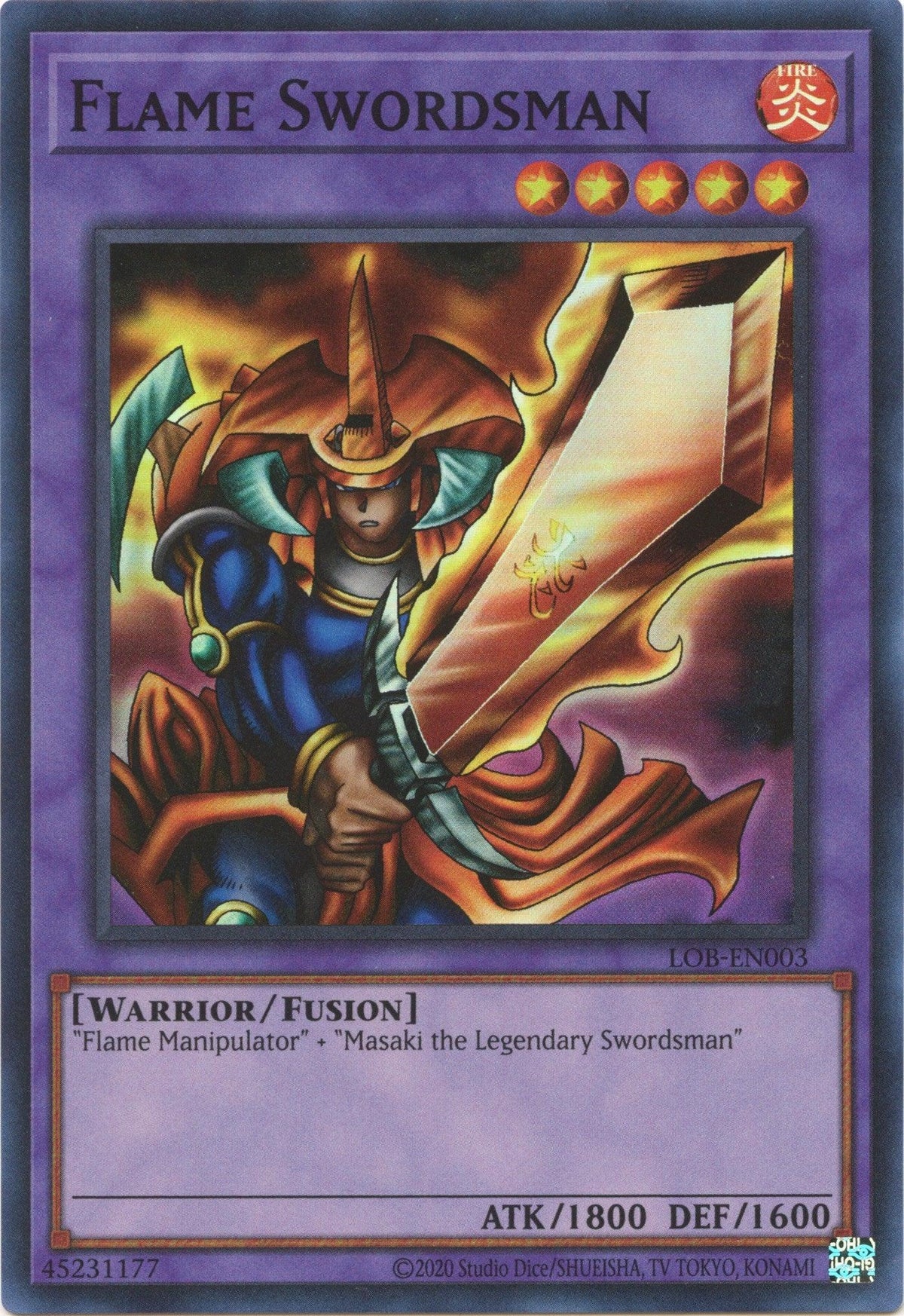 Fire, Fusion Monster, Legend of Blue Eyes White Dragon (25th Anniversary Edition), Super Rare, Unlimited, Warrior Flame Swordsman (25th Anniversary) [LOB-EN003] Super Rare - Trading Card World