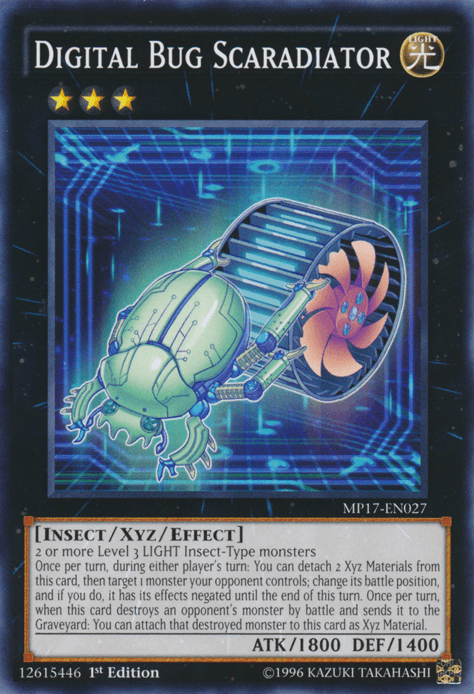 1st Edition, 2017 Mega-Tins Mega Pack, Common, Insect, Light, Xyz/Effect Monster Digital Bug Scaradiator [MP17-EN027] Common - Trading Card World