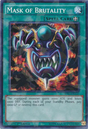 1st Edition, Battle Pack 3: Monster League, Equip Spell, Shatterfoil Rare, Spell Mask of Brutality [BP03-EN137] Shatterfoil Rare - Trading Card World
