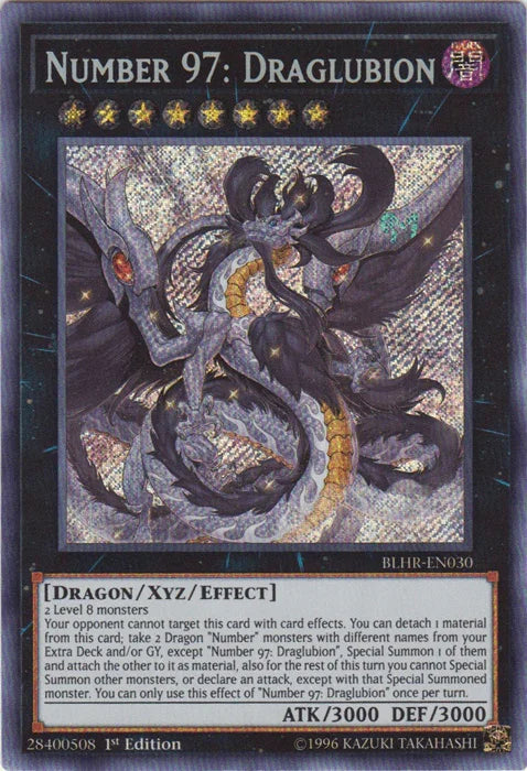 1st Edition, Battles of Legend: Hero's Revenge, Dark, Dragon, Secret Rare, Xyz/Effect Monster Number 97: Draglubion [BLHR-EN030] Secret Rare - Trading Card World