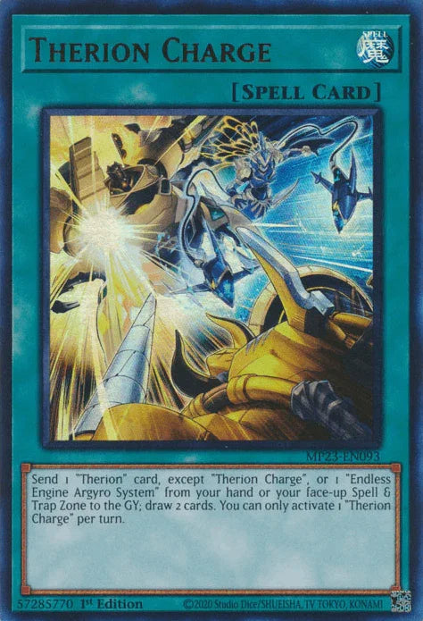 1st Edition, Dueling Heroes Collectors Tin - Mega Pack (25th Anniversary Edition), Normal Spell, Spell, Ultra Rare Therion Charge [MP23-EN093] Ultra Rare - Trading Card World
