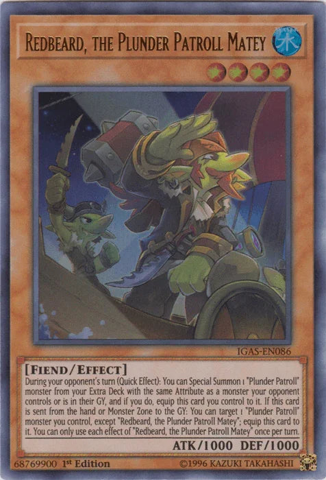 1st Edition, Effect Monster, Fiend, Ignition Assault, Ultra Rare, Unlimited, Water Redbeard, the Plunder Patroll Matey [IGAS-EN086] Ultra Rare - Trading Card World