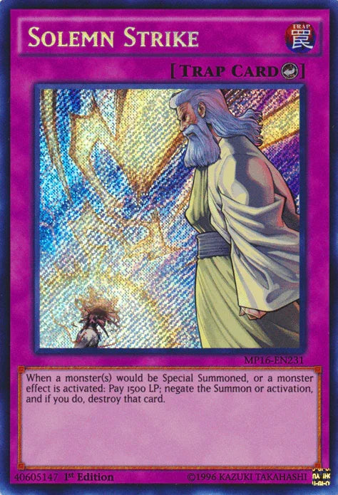 1st Edition, 2016 Mega-Tins Mega Pack, Counter Trap, Secret Rare, Trap, Unlimited Solemn Strike [MP16-EN231] Secret Rare - Trading Card World