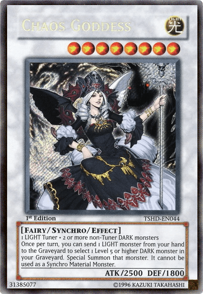 1st Edition, Fairy, Light, Secret Rare, Synchro/Effect Monster, The Shining Darkness, Unlimited Chaos Goddess [TSHD-EN044] Secret Rare - Trading Card World